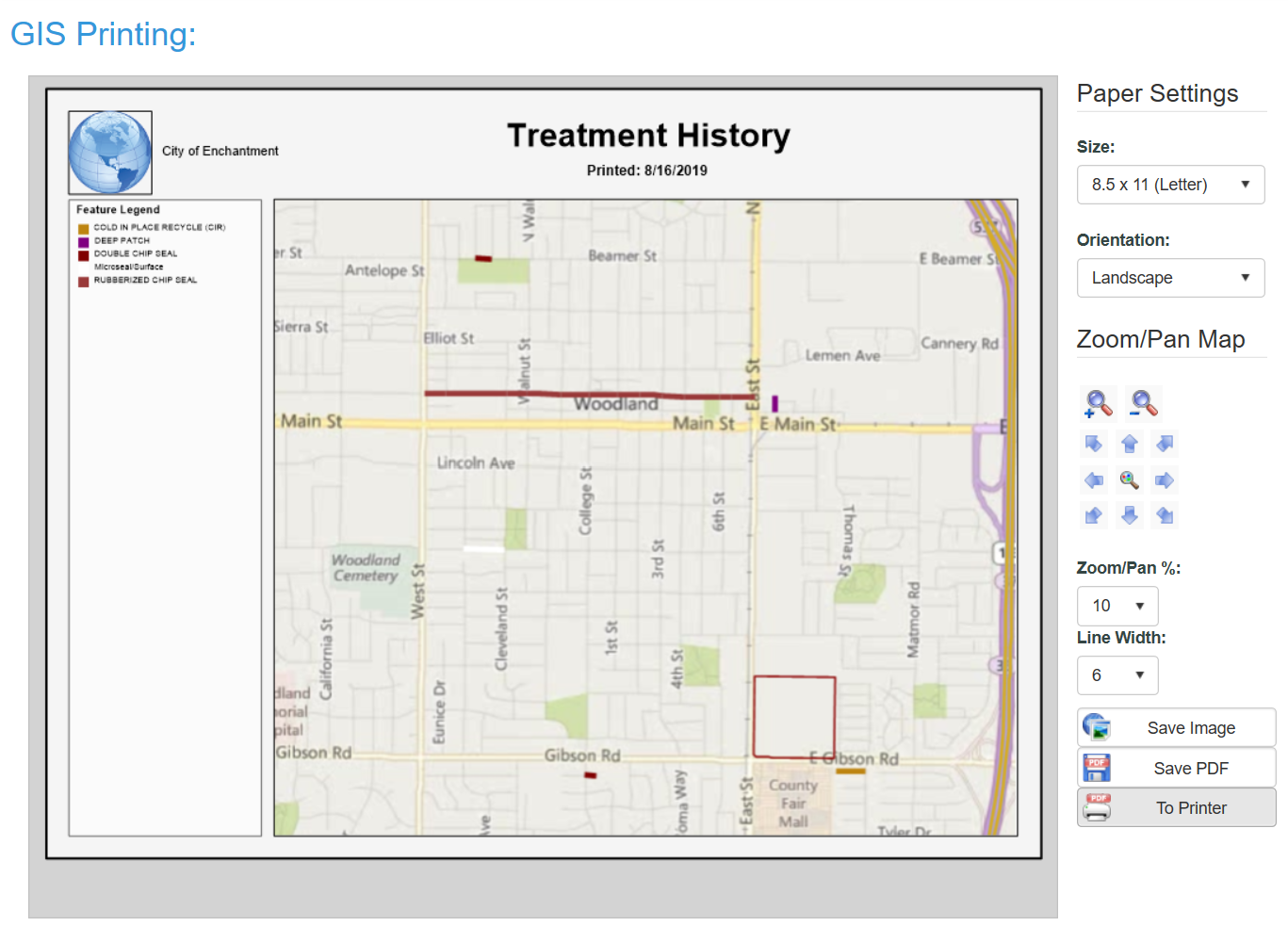 StreetSaver Treatment History GIS Printing
